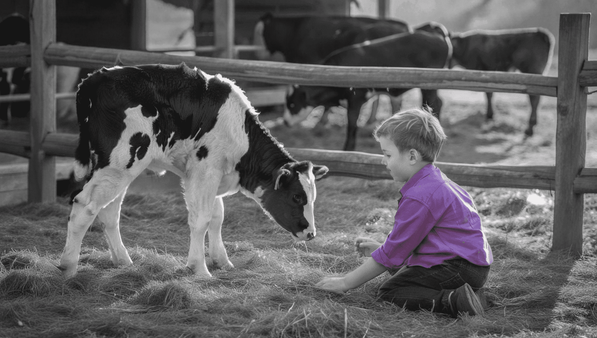 Child with Holstein calves