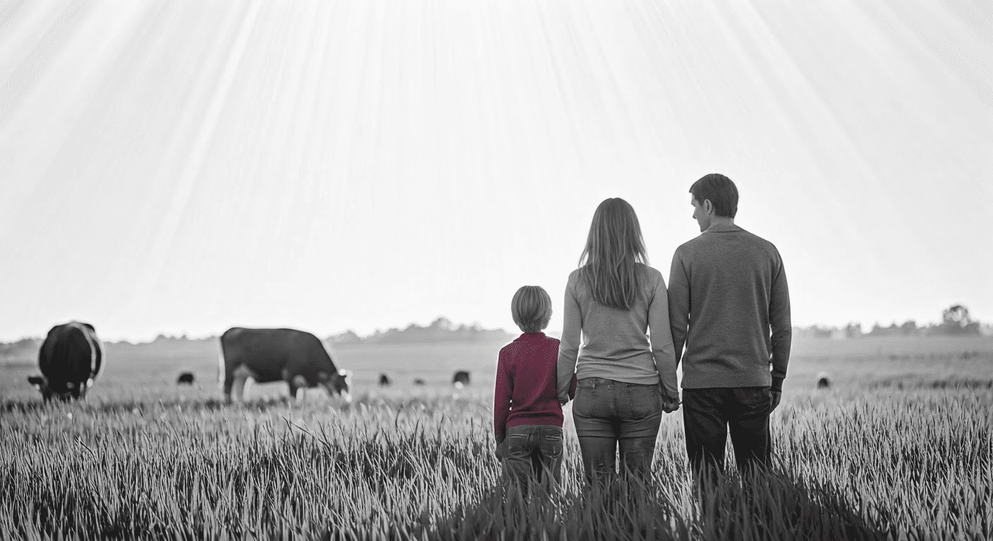 Farming family in their field
