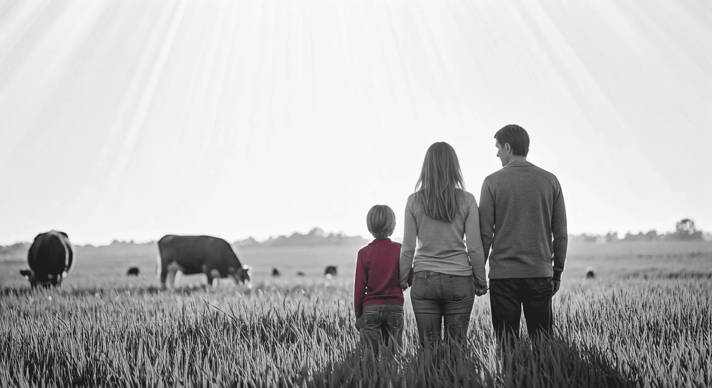 Farming family in their field
